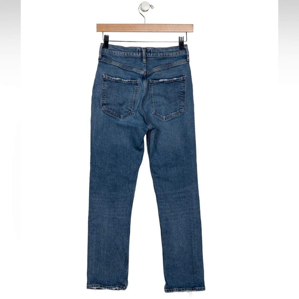 AGOLDE MID RISE STRAIGHT LEG RILEY CROP JEANS LIGHT WASH WITH DISTRESSED ACCENTS - Picture 2 of 2